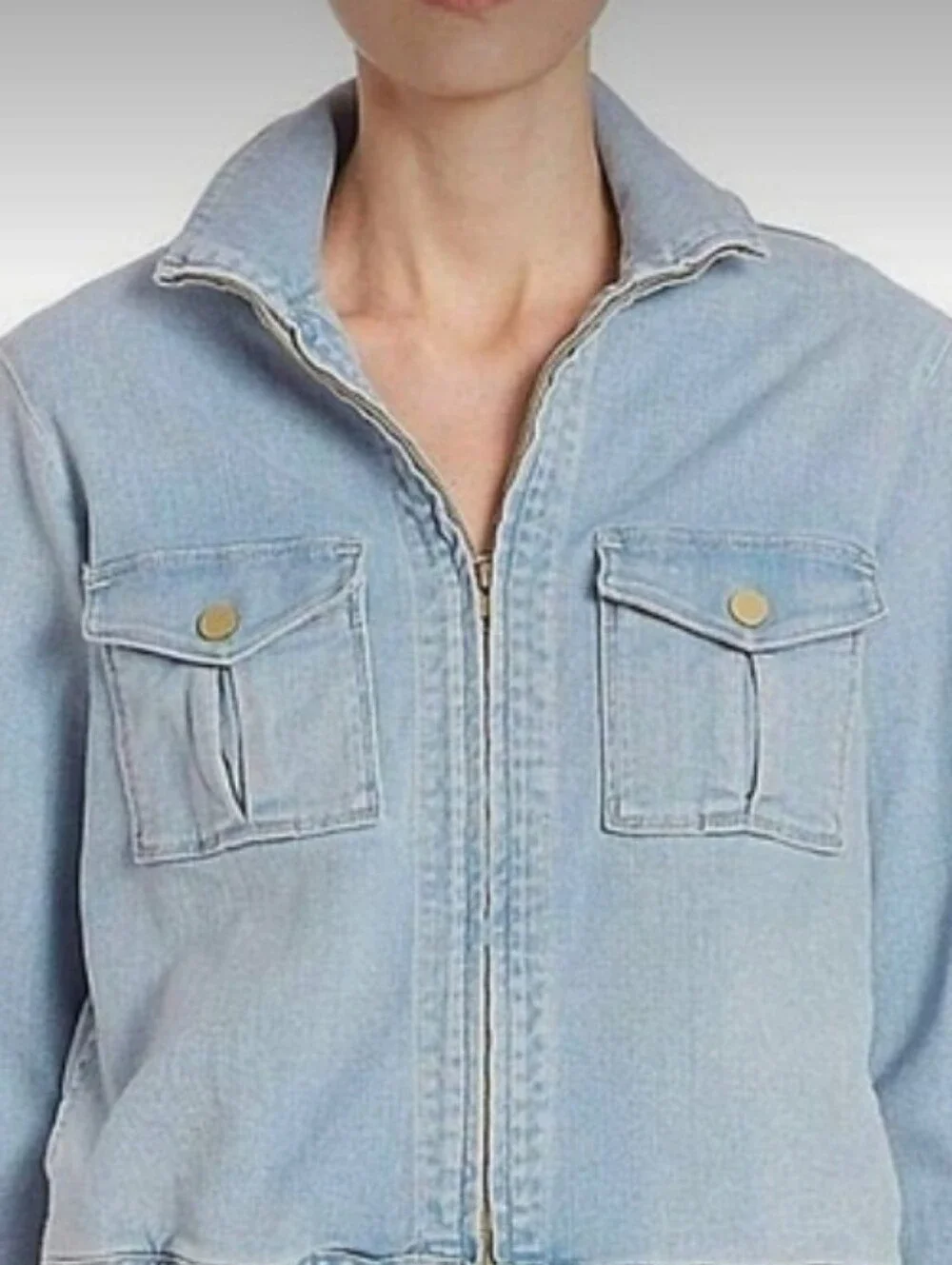 FRAME Le Citadel denim jacket in a light blue barrington wash with a full zip - Picture 3 of 7